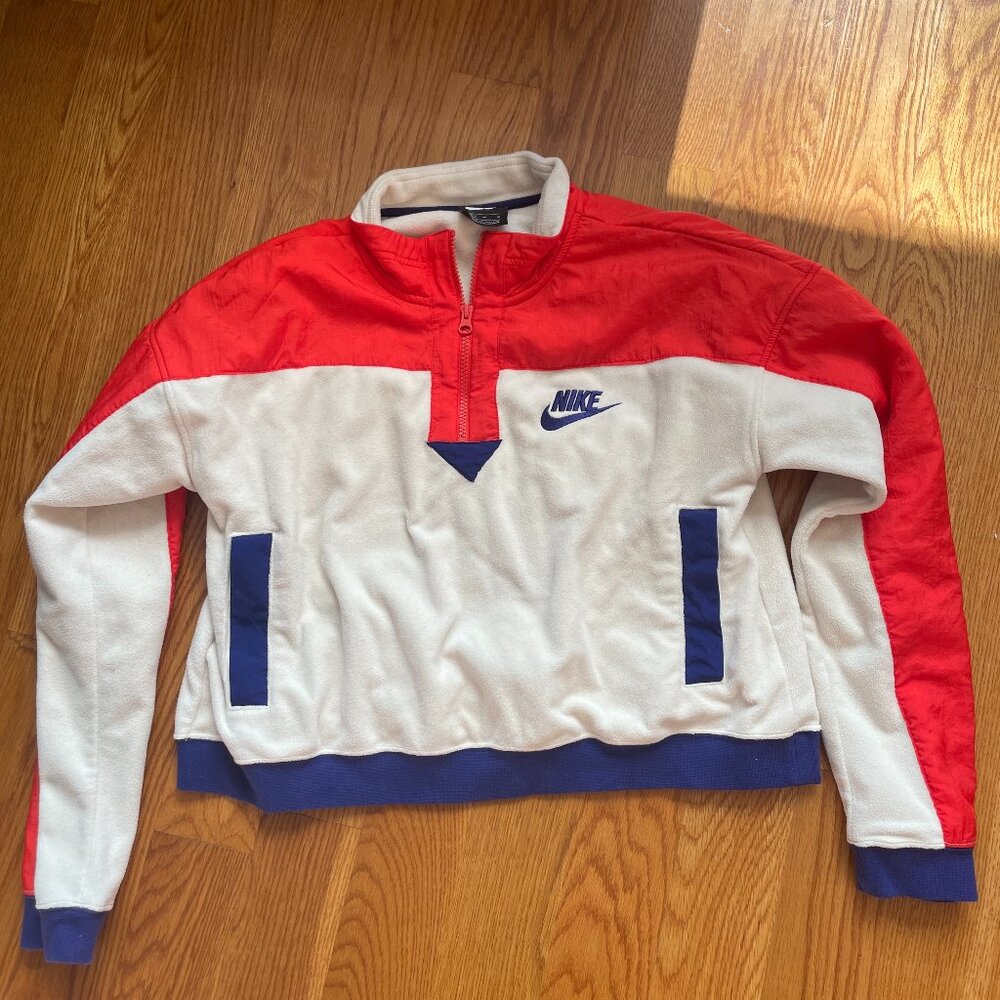 Nike Cropped Contrast Color Block Fleece Crop Quarter Zip